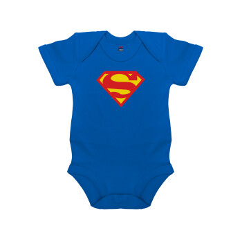 Superman, Βρεφικό φορμάκι μωρού, Μπλε Κοβαλτίου, 100% Organic Cotton, κοντομάνικο