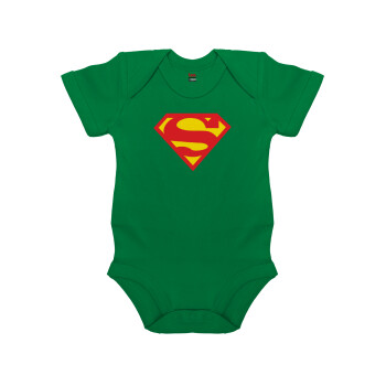 Superman, Βρεφικό φορμάκι μωρού, ΠΡΑΣΙΝΟ, 100% Organic Cotton, κοντομάνικο