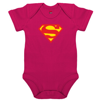 Superman, Βρεφικό φορμάκι μωρού, 0-18 μηνών, ΡΟΖ, 100% Organic Cotton, κοντομάνικο