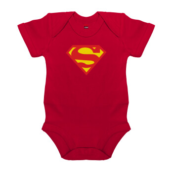 Superman, Βρεφικό φορμάκι μωρού, ΚΟΚΚΙΝΟ, 100% Organic Cotton, κοντομάνικο