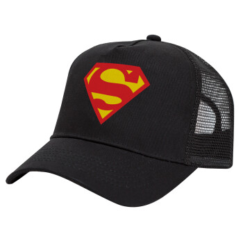 Superman, Trucker Hat with Mesh, Black, (COTTON, KIDS, UNISEX, ONE SIZE)