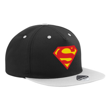 Superman, Adult Flat Snapback Hat Black/Grey, (100% COTTON TWILL, ADULT, UNISEX, ONE SIZE)