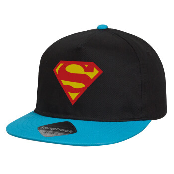 Superman, Child's Flat Snapback Hat, Black/Blue (100% COTTON, CHILD, UNISEX, ONE SIZE)