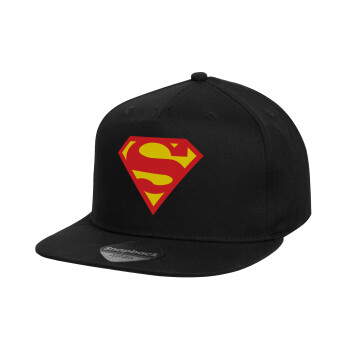 Superman, Children's Flat Snapback Hat, Black (100% COTTON, CHILD, UNISEX, ONE SIZE)