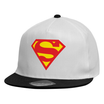 Superman, Καπέλο παιδικό Flat Snapback, Λευκό (100% ΒΑΜΒΑΚΕΡΟ, ΠΑΙΔΙΚΟ, UNISEX, ONE SIZE)