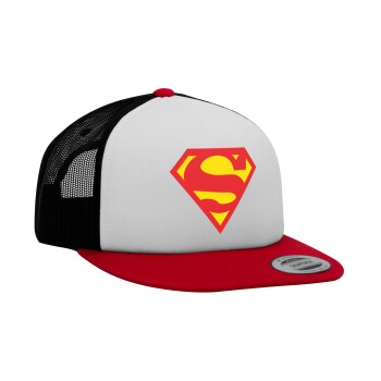 Superman, Adult Foam Flat Snapback with Mesh Red-White-Black (POLYESTER, ADULT, UNISEX, ONE SIZE)