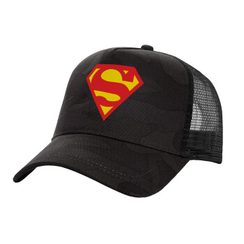 Superman, Adult Structured Trucker Hat, with Mesh, Dark Army (100% COTTON, ADULT, UNISEX, ONE SIZE)