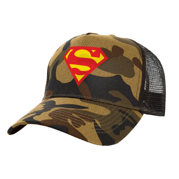 Superman, Adult Structured Trucker Hat, with Mesh, (Camouflage) Army (100% COTTON, ADULT, UNISEX, ONE SIZE)