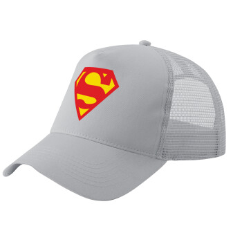 Superman, Adult Structured Trucker Hat, with Mesh, GRAY (100% COTTON, ADULT, UNISEX, ONE SIZE)