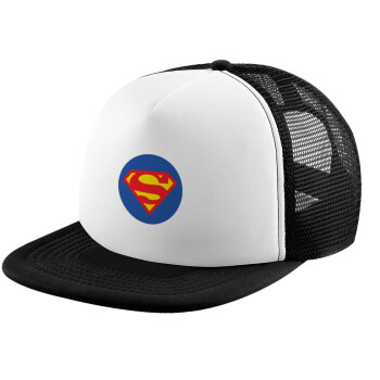 Superman, Child's Soft Trucker Hat with BLACK/WHITE Mesh (POLYESTER, CHILD, ONE SIZE)