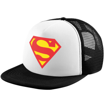 Superman, Child's Soft Trucker Hat with BLACK/WHITE Mesh (POLYESTER, CHILD, ONE SIZE)