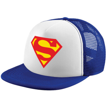 Superman, Καπέλο παιδικό Soft Trucker με Δίχτυ ΜΠΛΕ/ΛΕΥΚΟ (POLYESTER, ΠΑΙΔΙΚΟ, ONE SIZE)