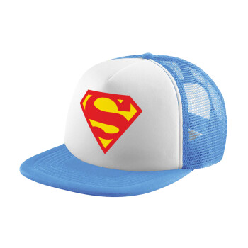 Superman, Καπέλο παιδικό Soft Trucker με Δίχτυ ΓΑΛΑΖΙΟ/ΛΕΥΚΟ (POLYESTER, ΠΑΙΔΙΚΟ, ONE SIZE)