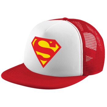 Superman, Adult Soft Trucker Hat with Red/White Mesh (POLYESTER, ADULT, UNISEX, ONE SIZE)