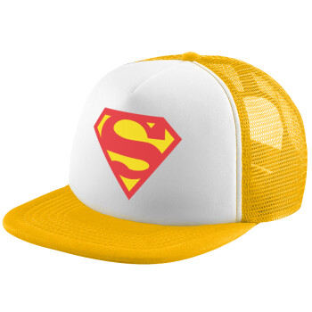 Superman, Καπέλο Ενηλίκων Soft Trucker με Δίχτυ Κίτρινο/White (POLYESTER, ΕΝΗΛΙΚΩΝ, UNISEX, ONE SIZE)