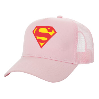 Superman, Adult Structured Trucker Hat, with Mesh, PINK (100% COTTON, ADULT, UNISEX, ONE SIZE)