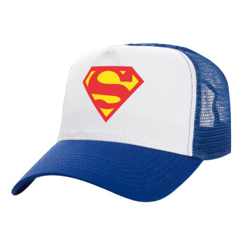 Superman, Καπέλο Ενηλίκων Structured Trucker, με Δίχτυ, ΛΕΥΚΟ/ΜΠΛΕ (100% ΒΑΜΒΑΚΕΡΟ, ΕΝΗΛΙΚΩΝ, UNISEX, ONE SIZE)