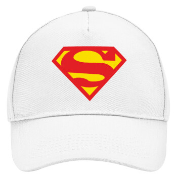 Superman, Adult Baseball Cap, Drill, White (100% COTTON, ADULT, UNISEX, ONE SIZE)