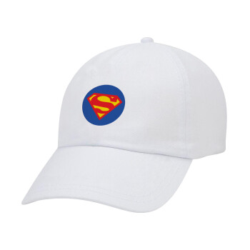 Superman, Adult Baseball Cap White 5-panel (POLYESTER, ADULT, UNISEX, ONE SIZE)