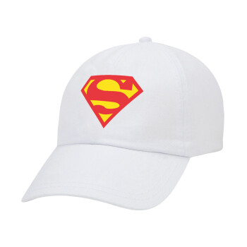 Superman, Adult Baseball Cap White 5-panel (POLYESTER, ADULT, UNISEX, ONE SIZE)