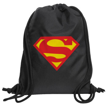 Superman, Backpack pouch GYMBAG Black, with pocket (40x48cm) & thick cords