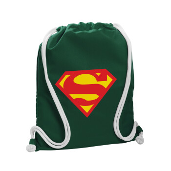 Superman, Backpack pouch GYMBAG BOTTLE GREEN, with pocket (40x48cm) & thick white cords