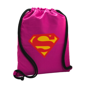 Superman, Τσάντα πλάτης πουγκί GYMBAG Φούξια, με τσέπη (40x48cm) & χονδρά κορδόνια