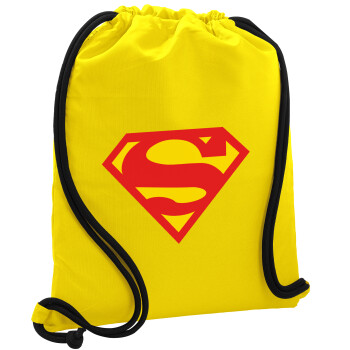 Superman, Backpack pouch GYMBAG Yellow, with pocket (40x48cm) & thick cords