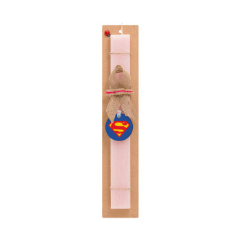 Superman, Easter Set, wooden keychain & scented flat Easter candle (30cm) (PINK)