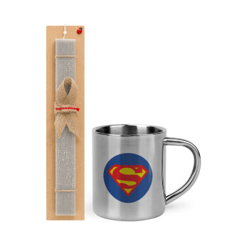 Superman, Easter Set, metallic thermal cup (300ml) & Easter aromatic flat candle (30cm) (GRAY)