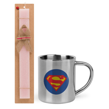 Superman, Easter Set, metallic thermal cup (300ml) & aromatic flat Easter candle (30cm) (PINK)