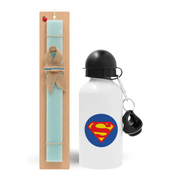 Superman, Easter Set, metallic aluminum water bottle (500ml) & scented flat candle (30cm) (TURQUOISE)