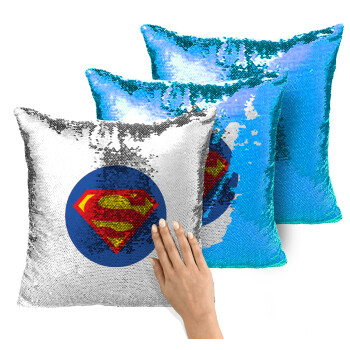 Superman, Μαξιλάρι καναπέ Μαγικό Μπλε με πούλιες 40x40cm περιέχεται το γέμισμα