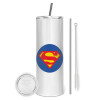 Eco friendly ποτήρι θερμό (tumbler) από ανοξείδωτο ατσάλι 600ml, με μεταλλικό καλαμάκι & βούρτσα καθαρισμού