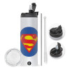 Travel Tumbler 2 Lids, with metal straw & cleaning brush (Stainless steel 304 Food grade, BPA free, 600ml)