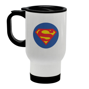 Superman, Stainless steel travel mug with lid, double wall white 450ml