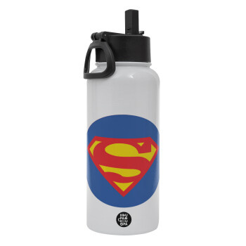 Superman, Metal mug thermo White with Straw and Spout Lid (Stainless steel), double wall, 950ml