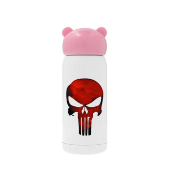 Red skull, Pink stainless steel thermal flask, 320ml