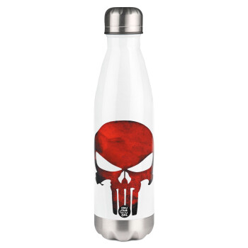 Red skull, Metal mug thermos White (Stainless steel), double wall, 500ml