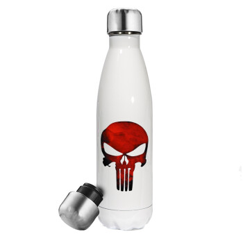 Red skull, Metal mug thermos White (Stainless steel), double wall, 500ml
