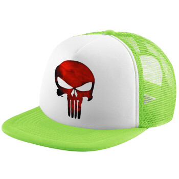 Red skull, Adult Soft Trucker Hat with Mesh GREEN/WHITE (POLYESTER, ADULT, ONE SIZE)