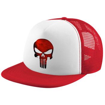 Red skull, Καπέλο παιδικό Soft Trucker με Δίχτυ ΚΟΚΚΙΝΟ/ΛΕΥΚΟ (POLYESTER, ΠΑΙΔΙΚΟ, ONE SIZE)