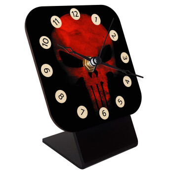 Red skull, Επιτραπέζιο ρολόι σε φυσικό ξύλο (10cm)