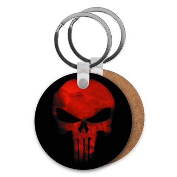 Red skull, Μπρελόκ Ξύλινο στρογγυλό MDF Φ5cm