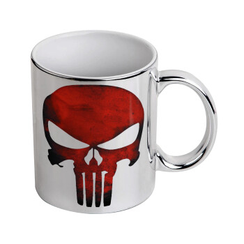 Red skull, Mug ceramic, silver mirror, 330ml