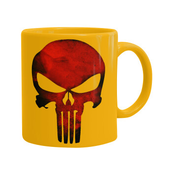 Red skull, Ceramic coffee mug yellow, 330ml (1pcs)