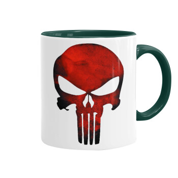 Red skull, Mug colored green, ceramic, 330ml