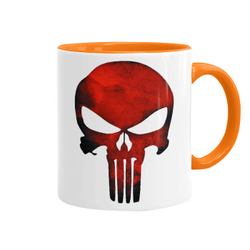 Red skull, Mug colored orange, ceramic, 330ml