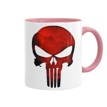 Red skull, Κούπα χρωματιστή ροζ, κεραμική, 330ml