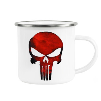 Red skull, Metallic enamel cup white 360ml